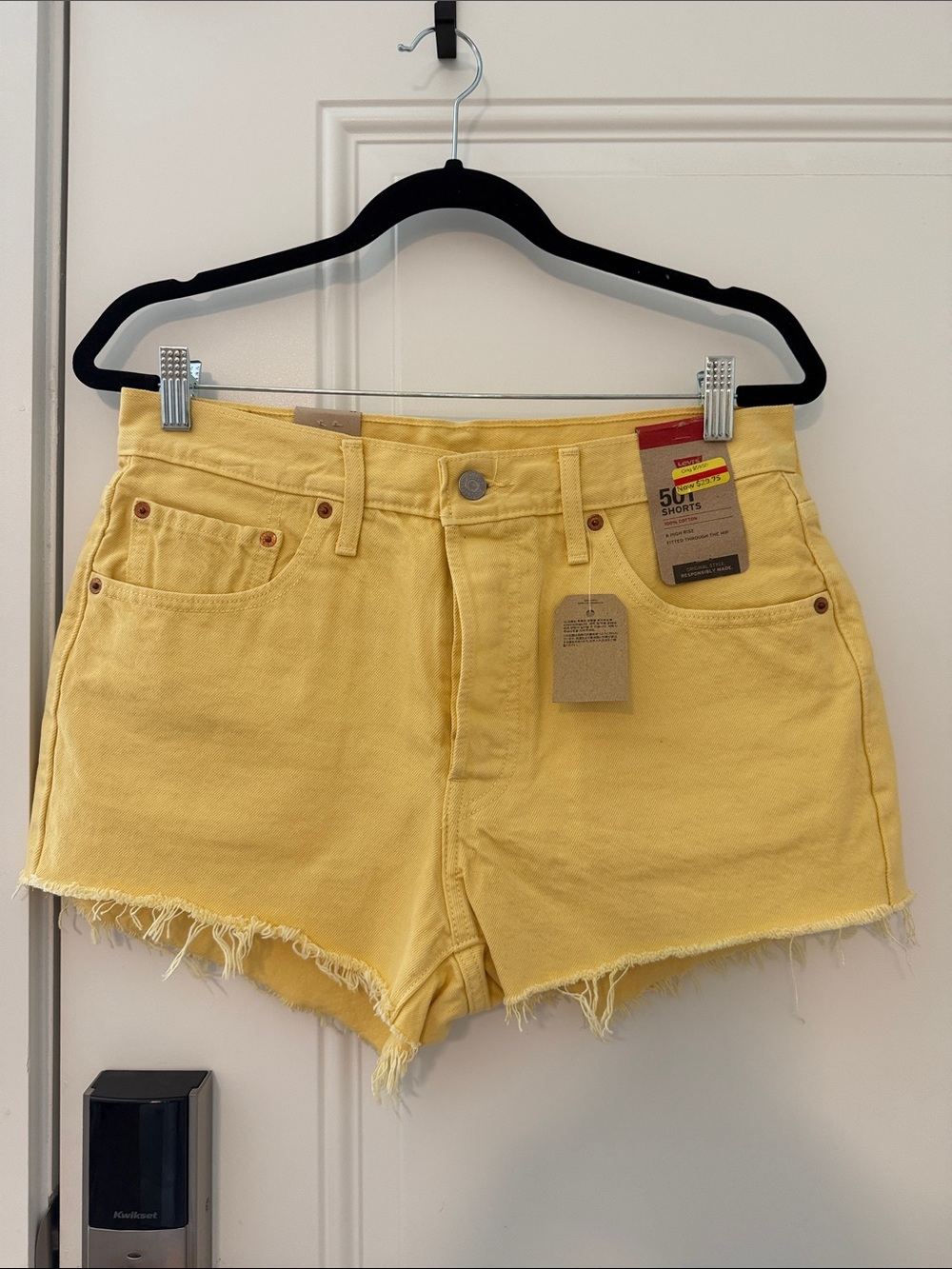 Levi's Yellow Frayed Hem Jean Shorts